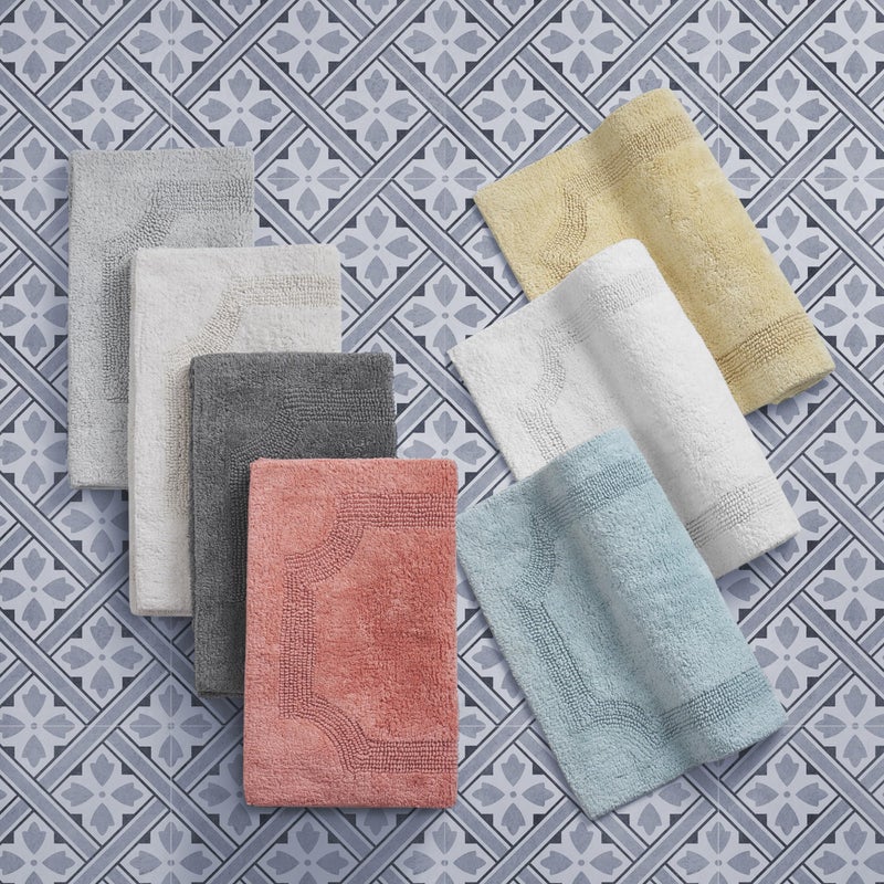 Laura Ashley - Reversible Cotton Bath Mat, Premium Bathroom DÃ©cor, Machine Washable Bathroom Rug, Highly Absorbent, 17"x24"/20"x32" 2-Piece Set, Light Grey - Image 3